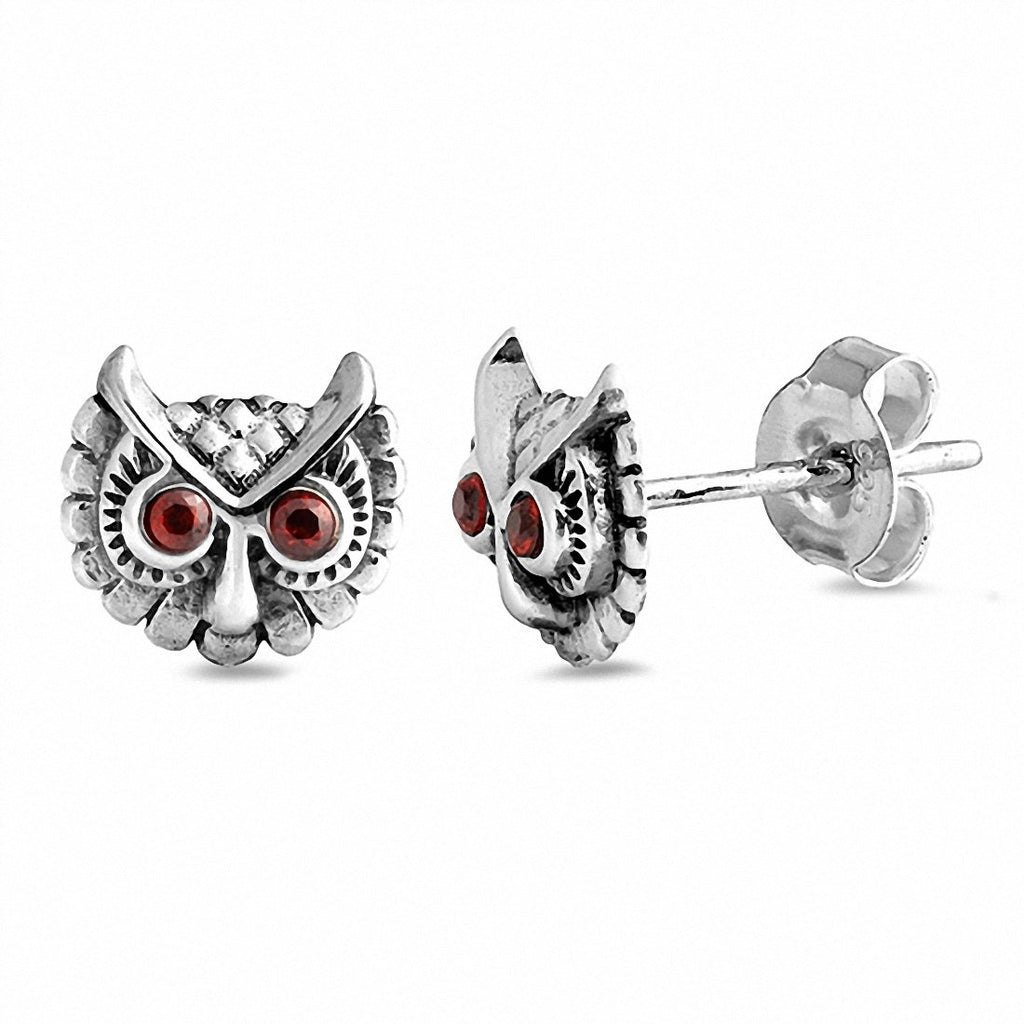 Small Owl Stud Earrings Round Red Eyes Choose Color – Blue Apple Jewelry