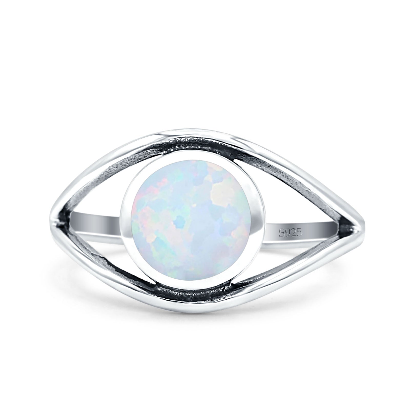 Round Ring Statement Fashion Oxidized Lab Opal Solid 925 – Blue Apple Jewelry