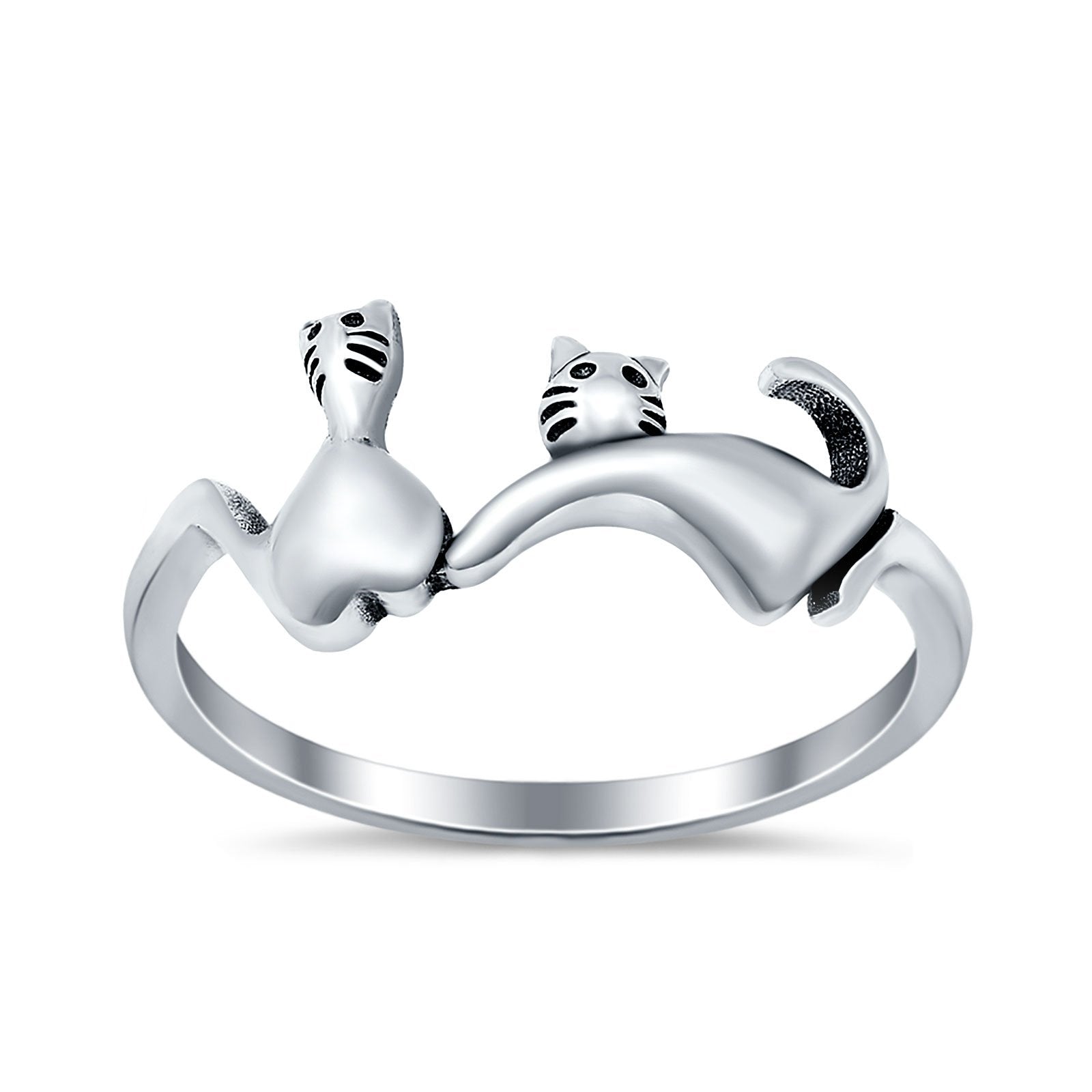 Sterling Silver Cats Ring for Girls Women Plain Band 925 Sterling Silver
