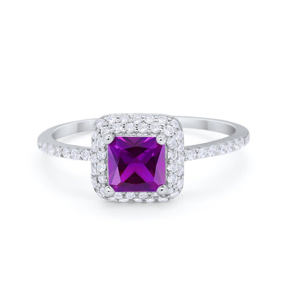 Halo Princess Cut Wedding Engagement Ring Round Cubic Zirconia 925 Ste ...