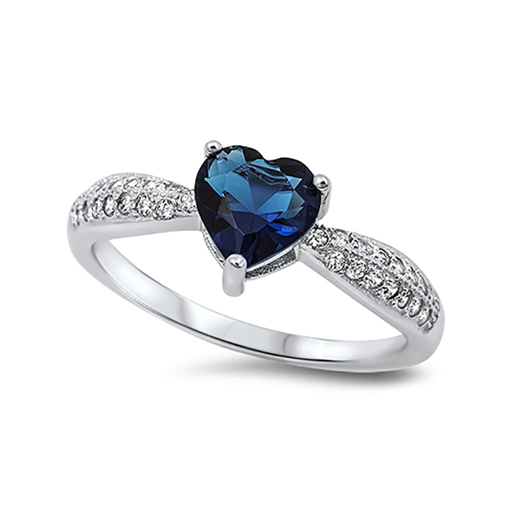 Heart Promise Ring Simulated Blue Sapphire CZ 925 Sterling Silver (7 m ...