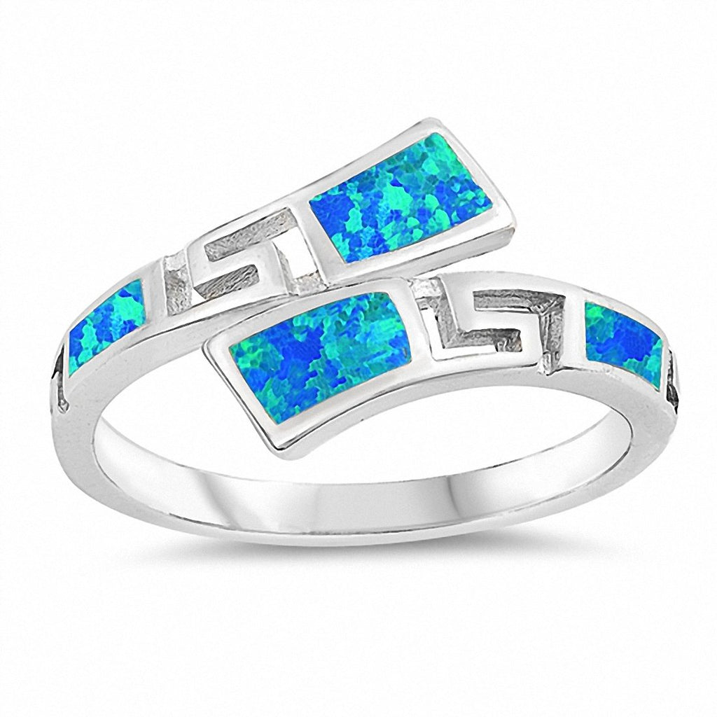 Greek Key Band Ring Lab Created Opal 925 Sterling Silver Choose Color ...