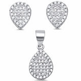 Micro Pave Teardrop Jewelry Set Pear Shape Round Cubic Zirconia 925 Sterling Silver