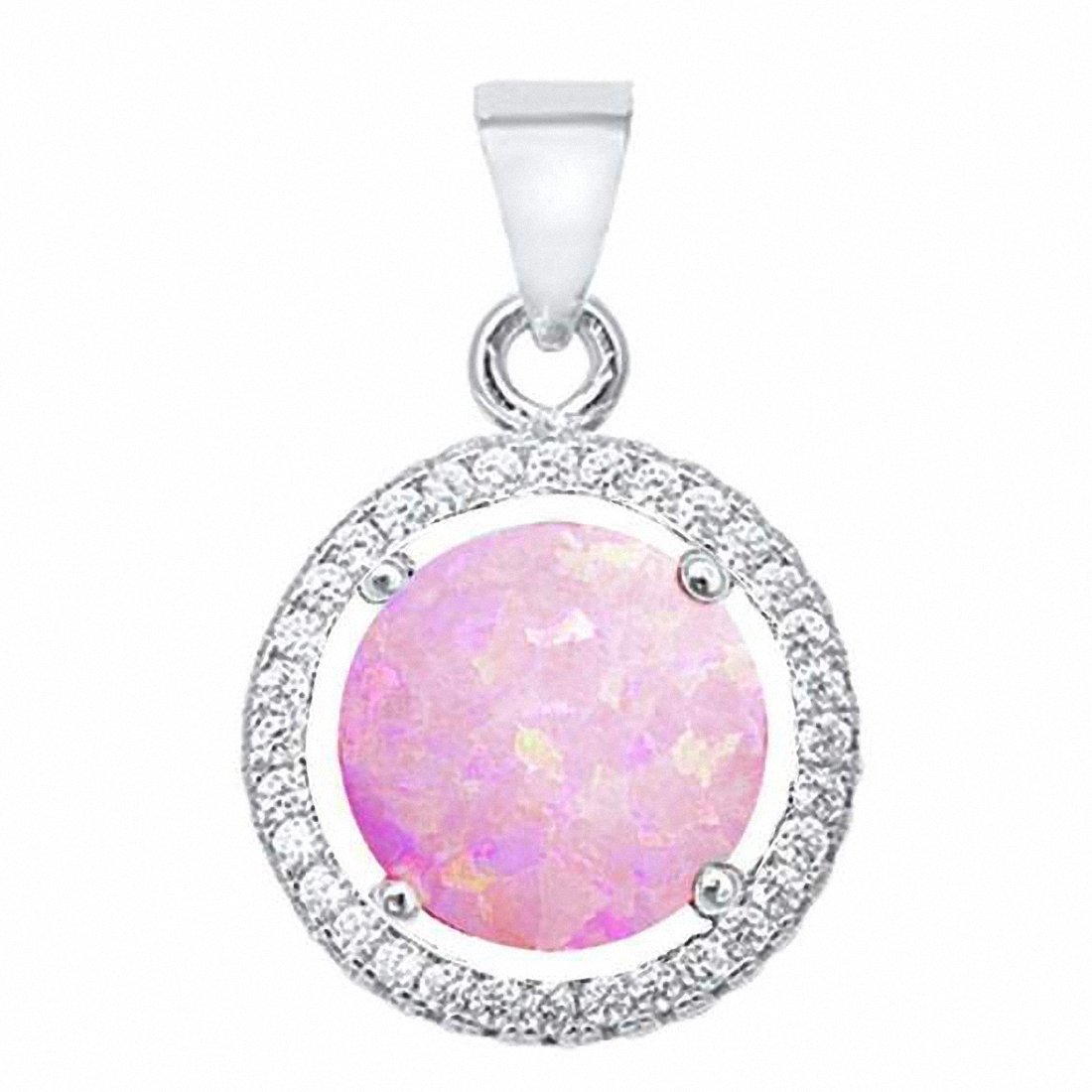 Halo Wedding Pendant Round Created White Opal Cubic Zirconia 925 Sterling Silver