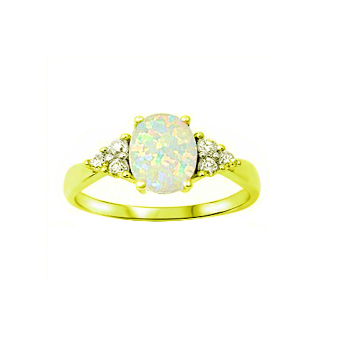 Solitaire Fashion Ring Oval Lab Created Opal Round CZ Accent 925 Sterl ...
