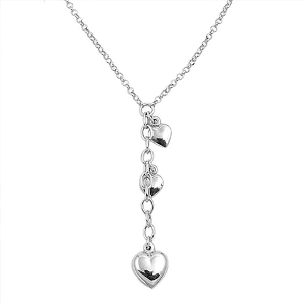 Hot Trend Dangling Hearts Necklace Solid 925 Sterling Silver Simple Pl ...