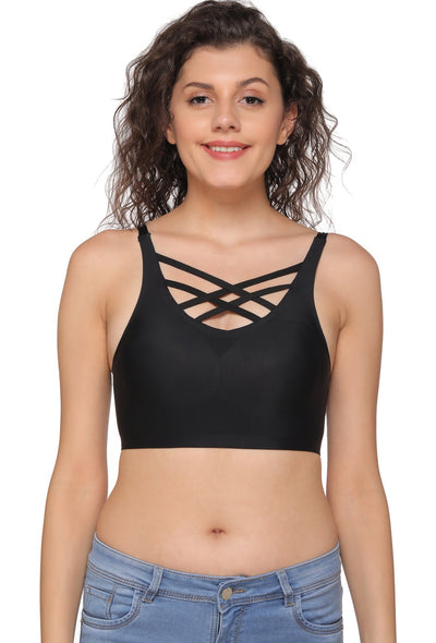 Buy SONA Criss-Cross Front Bralette Sports Bra Padded Black