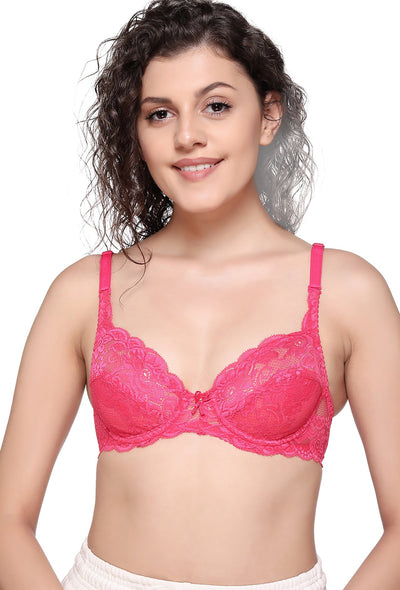 Buy Women Pink Lace Underwire T-Shirt Full Coverage Bra l Sonaebuy