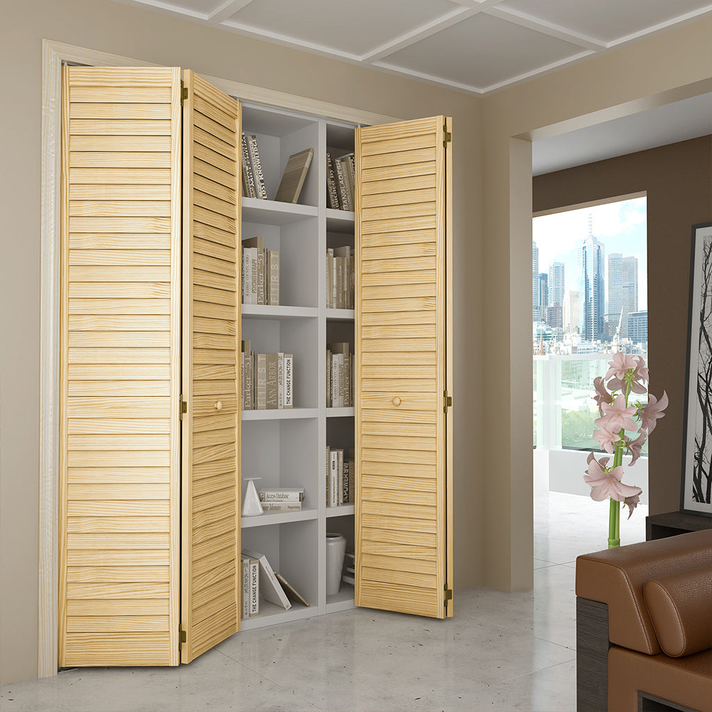 Plantation Louver Louver Solid Core Unfinished Wood Bi-fold Door