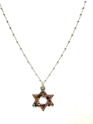Multi Color Crystal Star Of David Necklace - THEKLOSETKOUTURE.COM