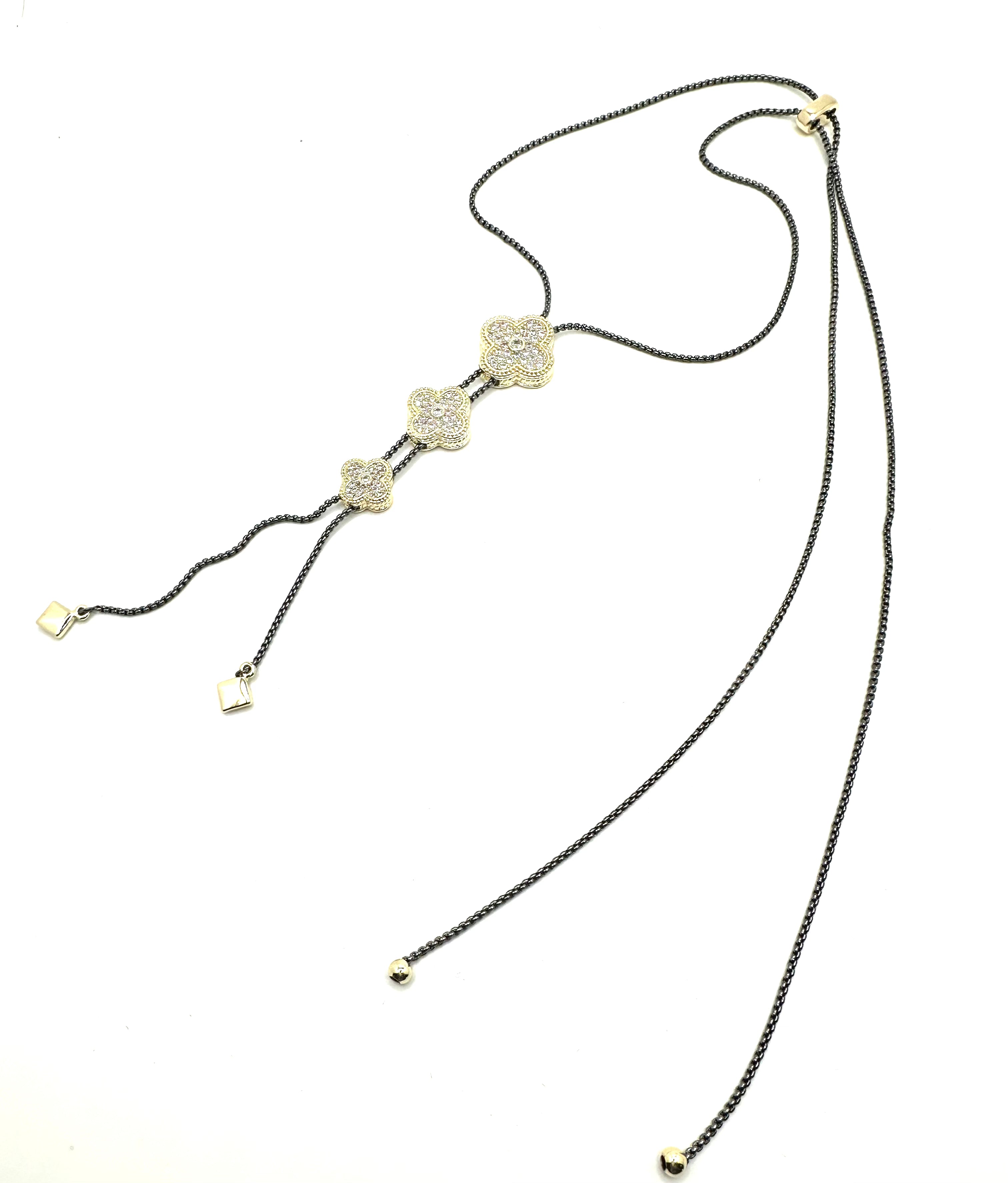 CZ Pave Clover Lariat Necklace