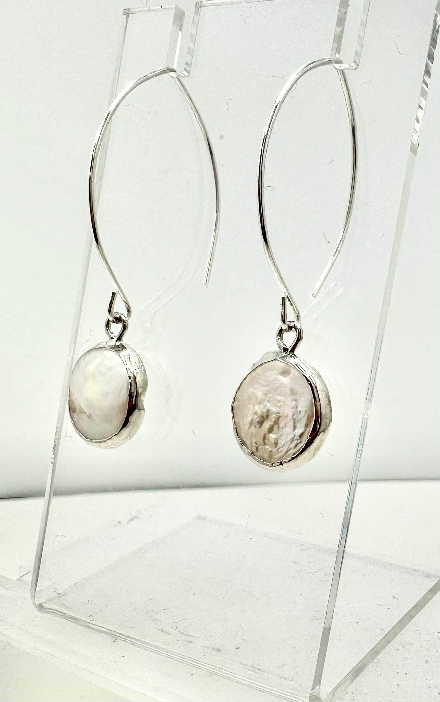 Sterling Silver Coin Pearl  Earrings