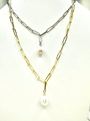Pearl Drop Paperclip Necklace - THEKLOSETKOUTURE.COM