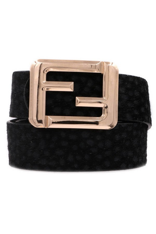 Faux fur belt with metal buckle