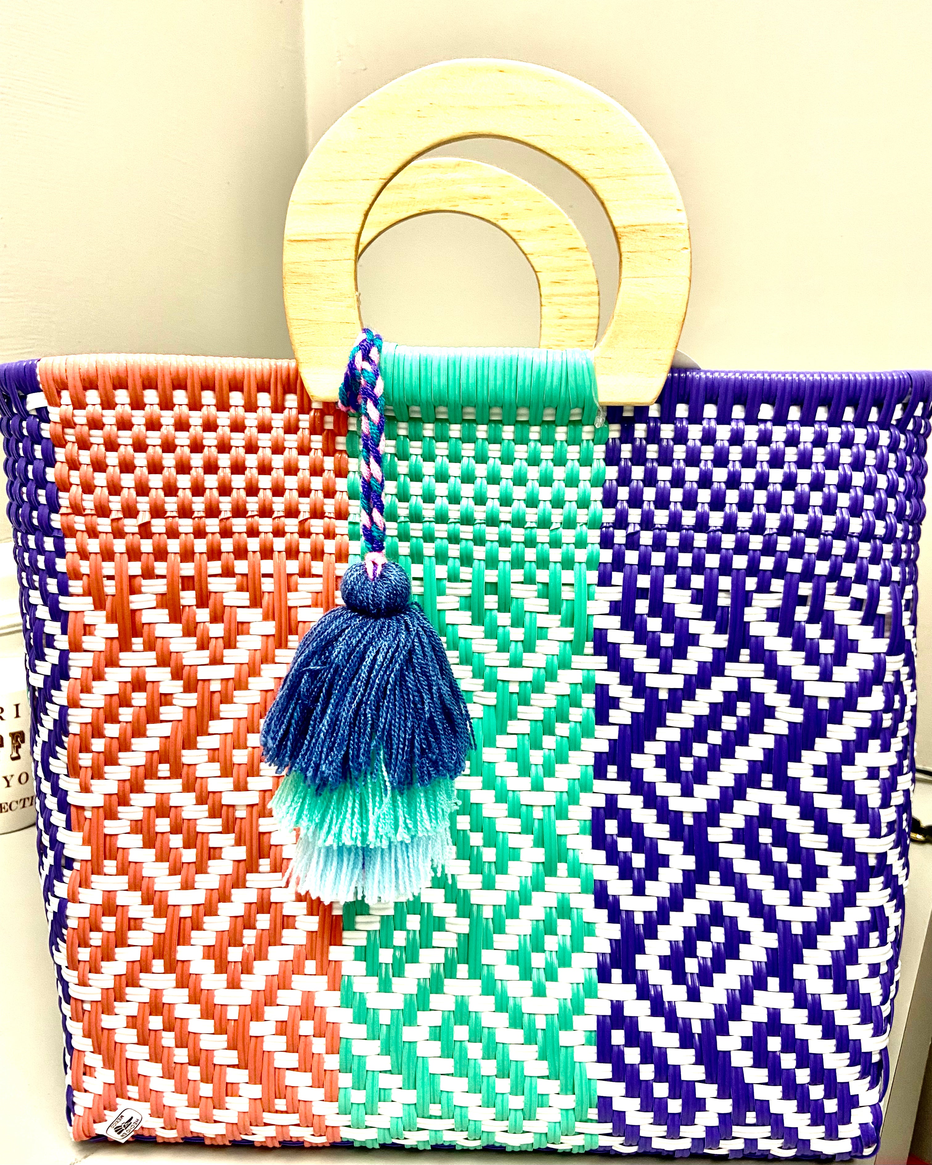 Artisan Woven Handbag with Wood Handle