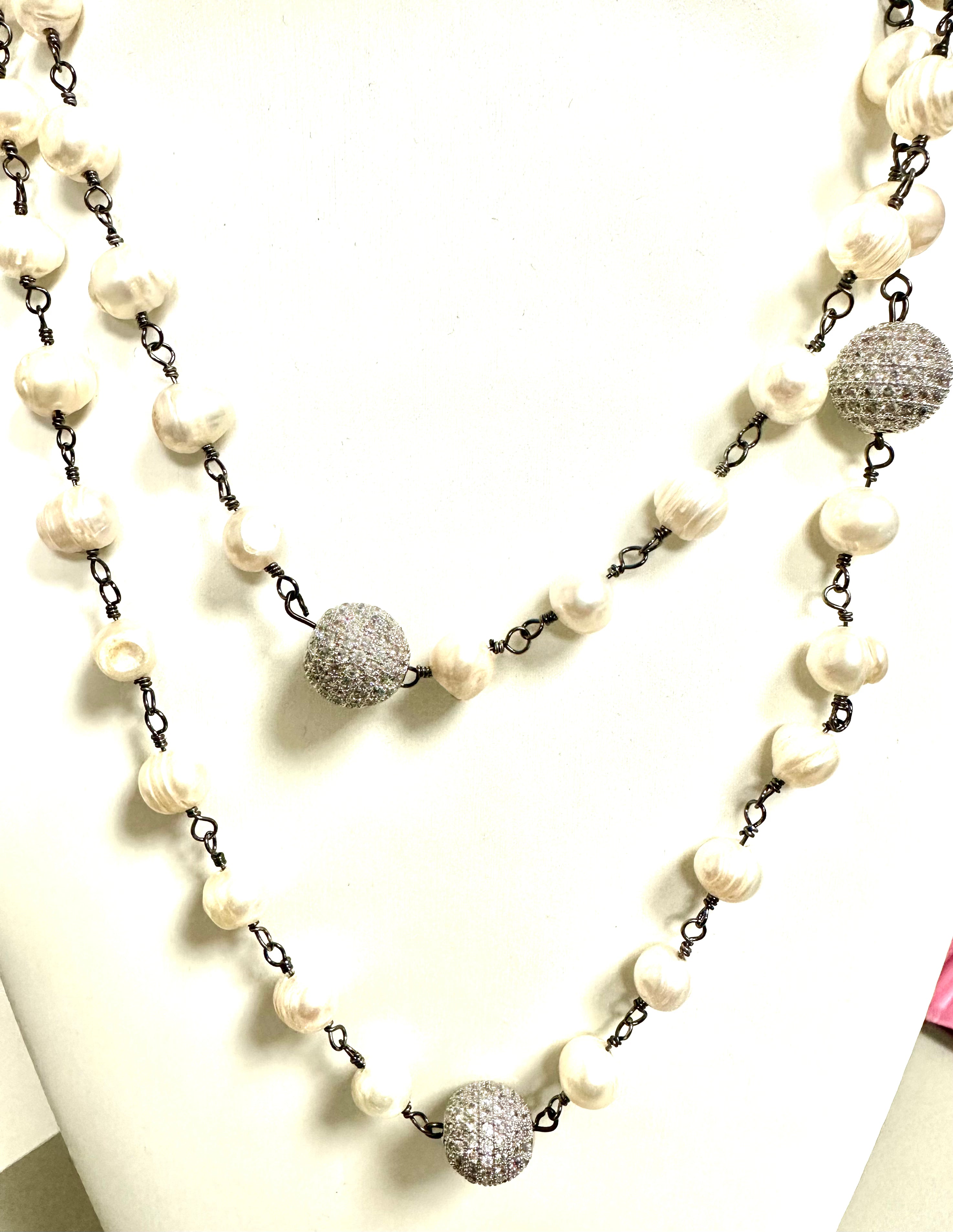 Pearl and Crystal Ball Necklace