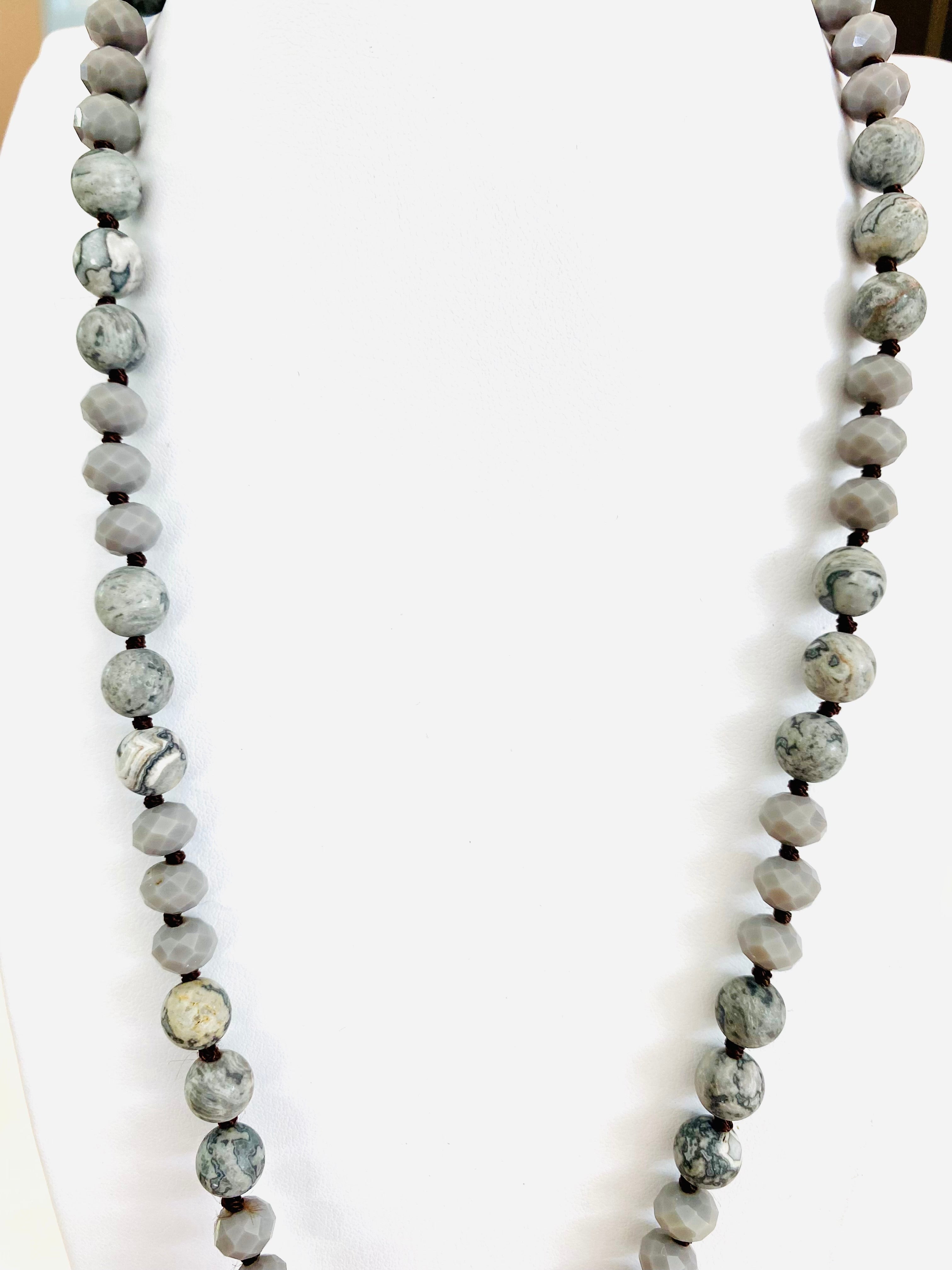 Hand Knotted Crystal and Stone 36in Necklace