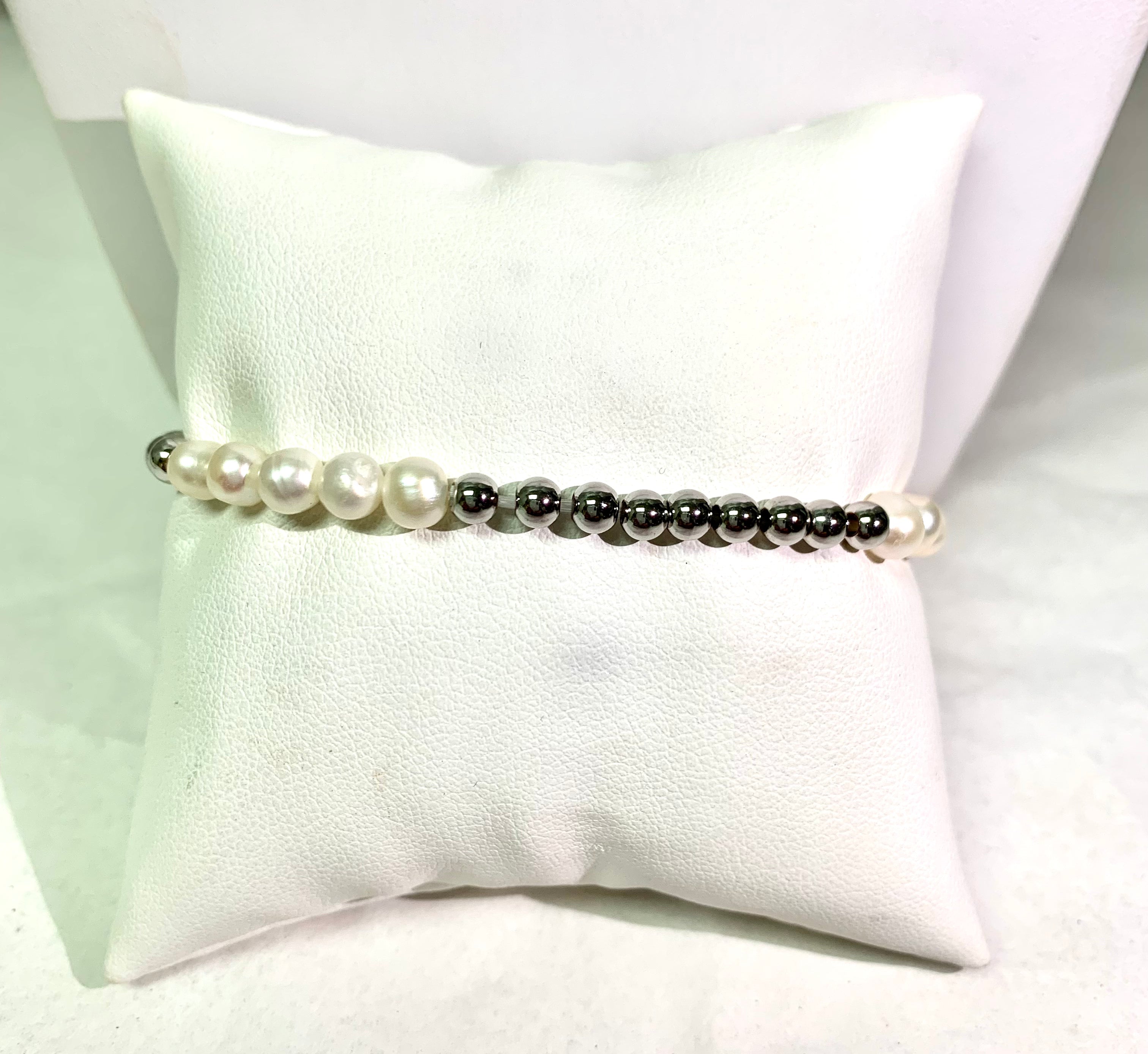 Pearl And Silver Bead Stretch Bracelet