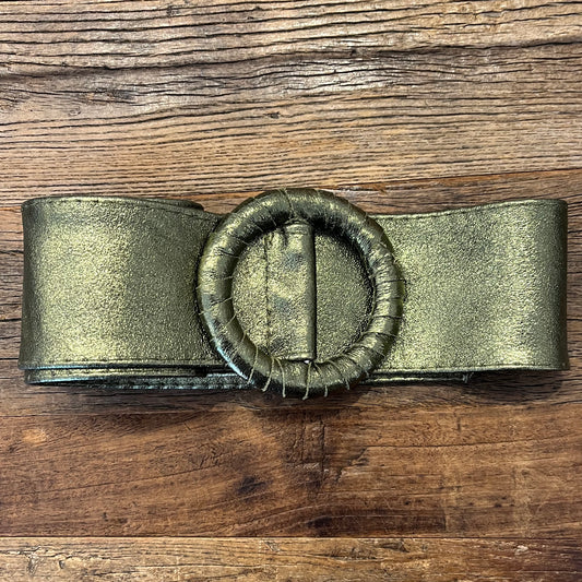Wide Metallic Leather Belt – Pea & Mint