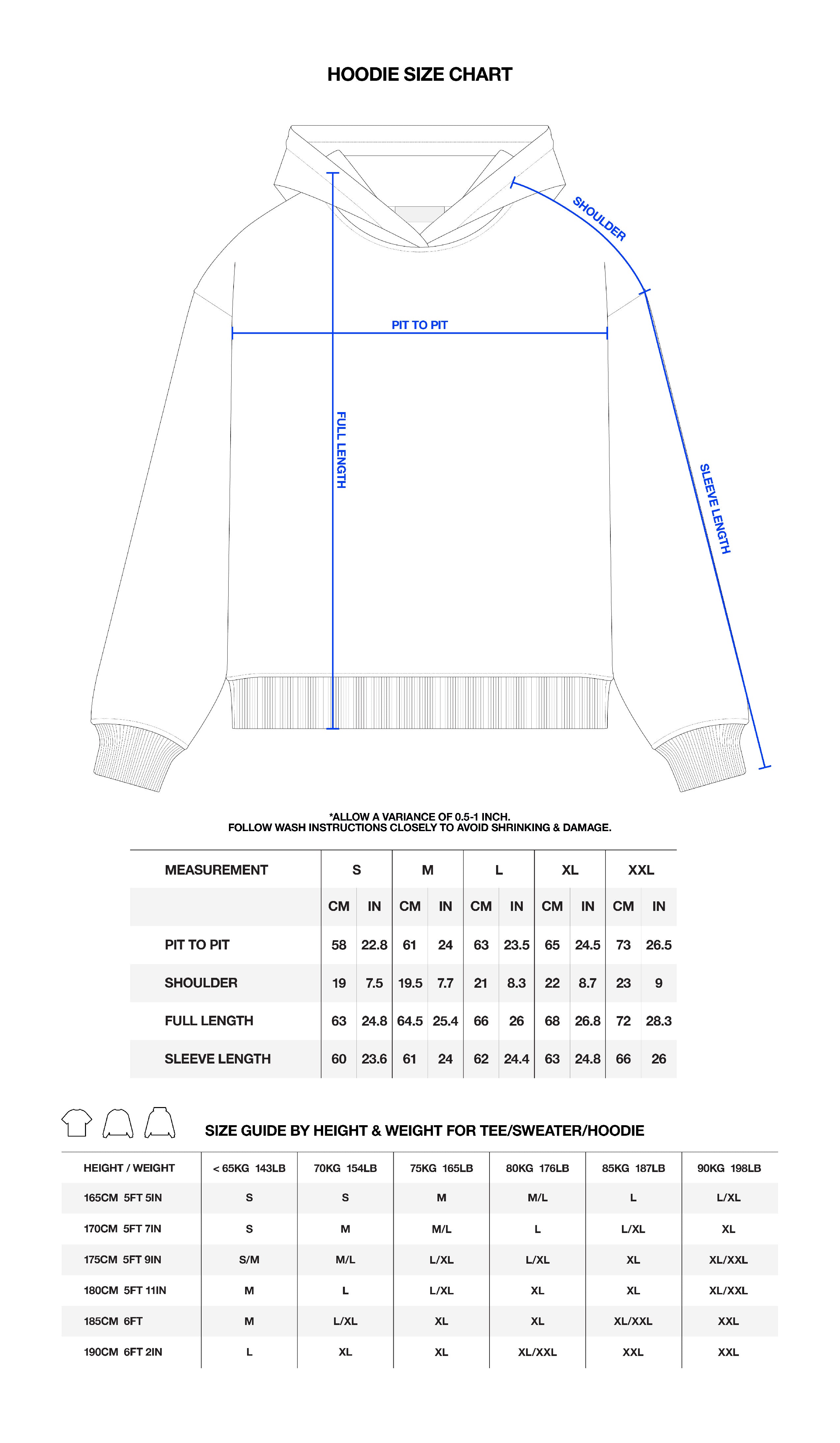 V3 Hoodie Size Chart – AHEAD CO