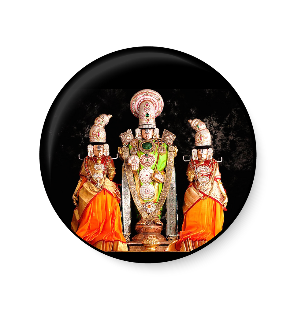 Lord Venkateswara with Goddess Sridevi Bhudevi Pin Badge – Peacockride