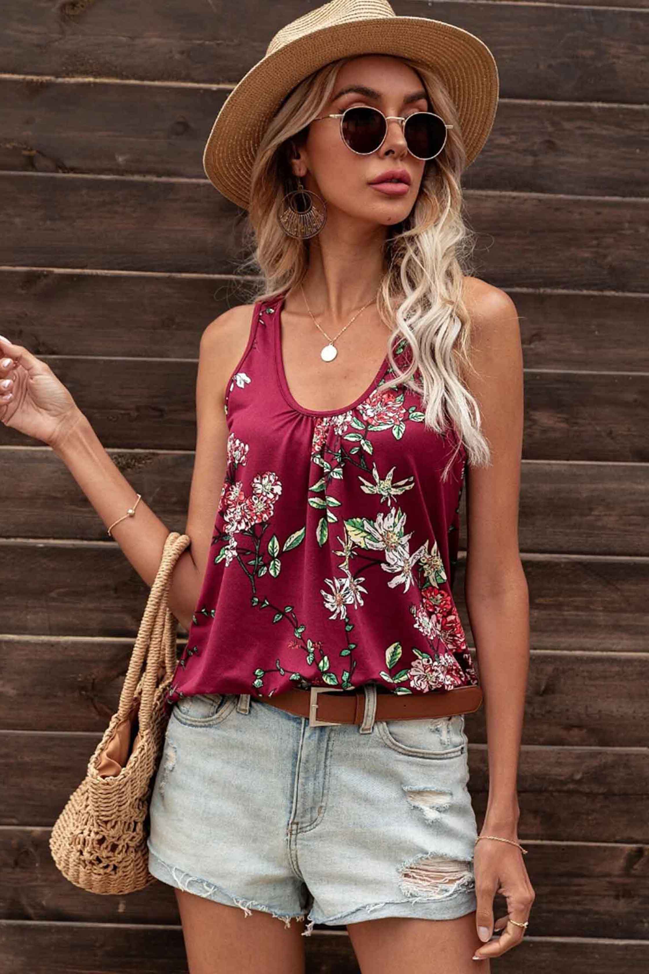 Flowy Halter Shirts for Women Trendy Sexy Sleeveless Tunic Tops Ruffle Hem  Floral Tank Loose Fit Summer Casual Blouses at  Women's Clothing store