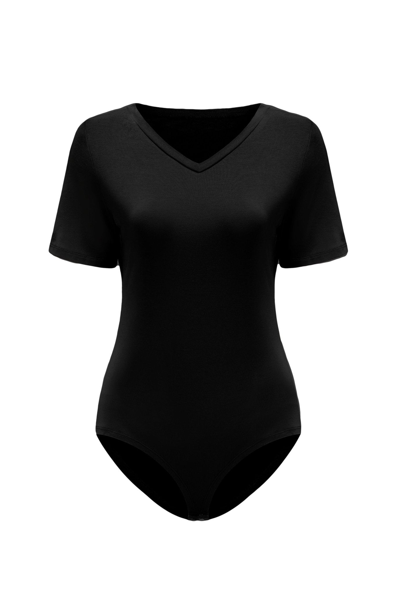 POSESHE Women's Plus Size Bodysuit V neck Short Long Sleeves Casual Basic  Bodysuit Tops Jumpsuit T-shirts