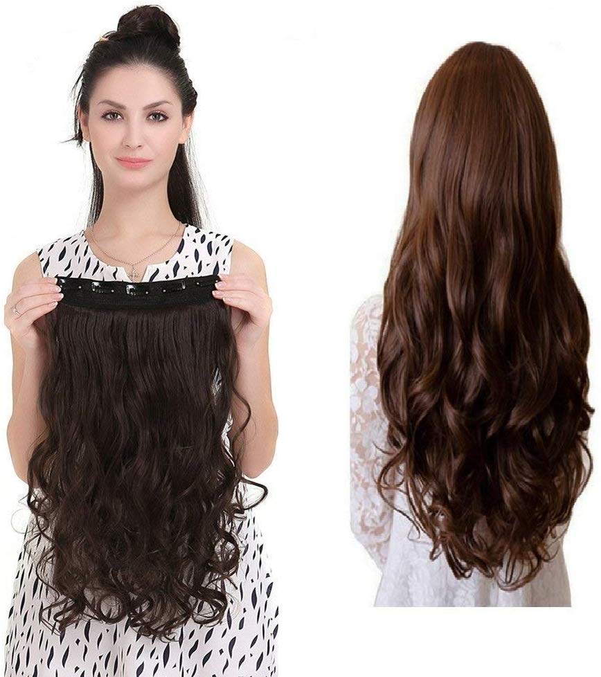 Long and Thick Black Straight 5 Clips Synthetic Hair Extensions 24 inch