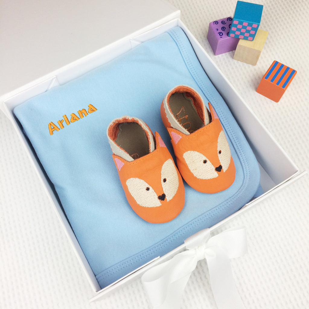 Personalised Fox Baby Shoes Gift Set 