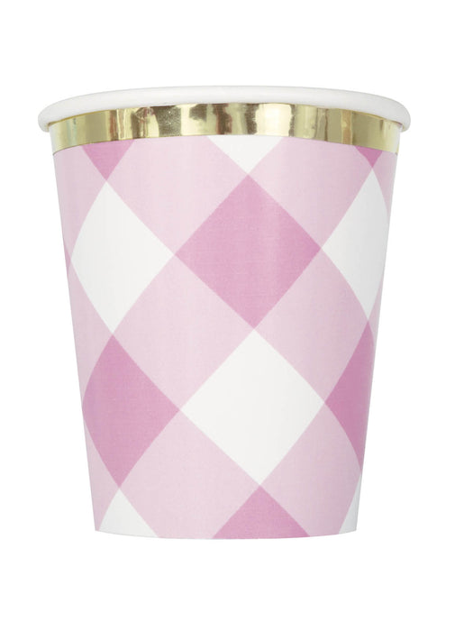 Pink Gingham 1st Birthday Cups 8pk