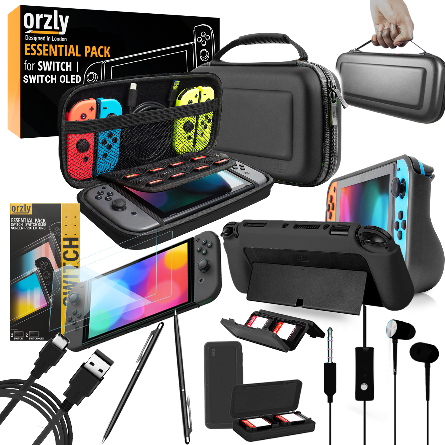  Orzly Accessories Kit Bundle Compatible with Nintendo Switch  OLED Console (NOT 2017 Edition Compatible) Ultimate Geek Pack with Case and  Screen Protector and Much More - Ice White Gift Boxed 