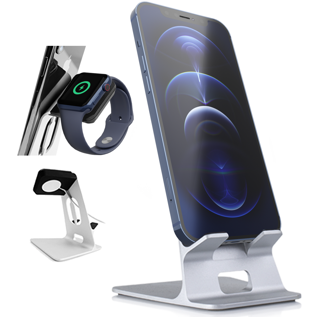 Orzly Duo Stand Aluminium Desk Tidy Display For All Iphone Devices Apple Watch Gen 7 6 5 4 3 2 1 All Sizes 38 42 40 41 44 45 Mm Orzly