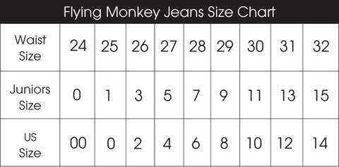 flying monkey klique b jeans size chart