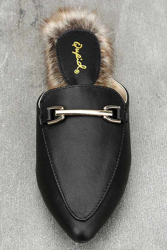 faux fur loafer slides