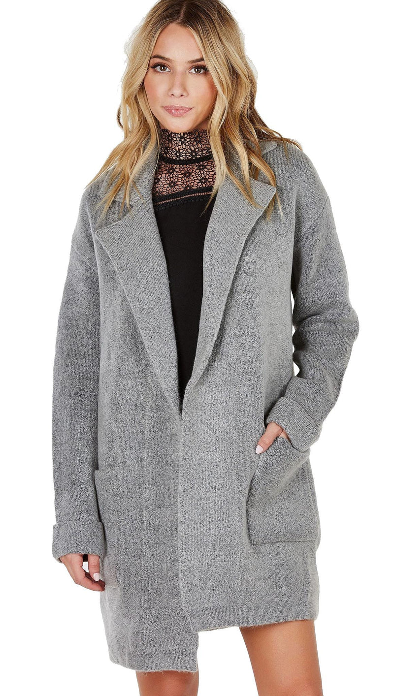 Lush Invested Open Blazer Cardigan Jacket Wool Sweater Heather Grey ...