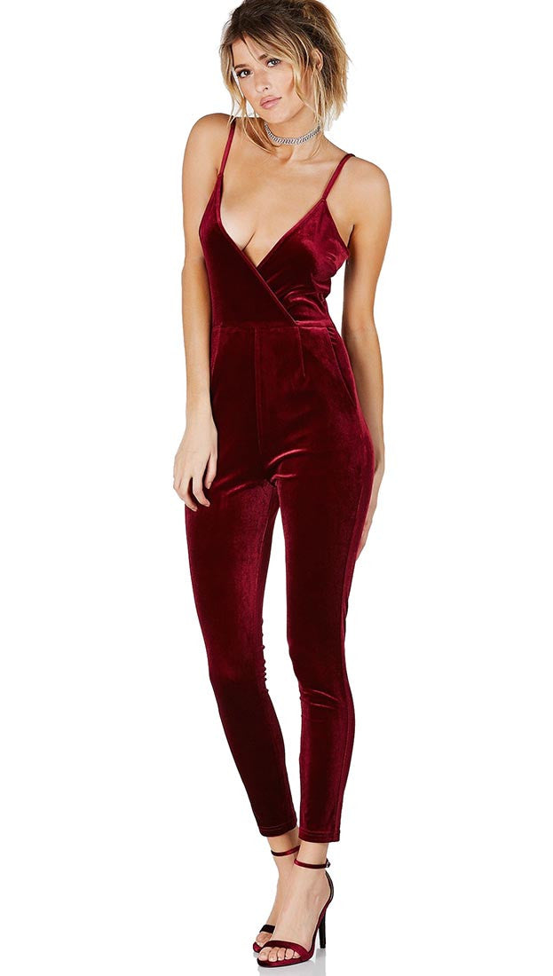 red velour jumpsuit