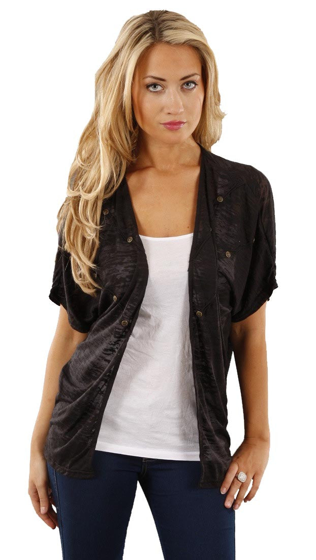 Boy Meets Girl Studded Burnout Cardigan Tee in Black