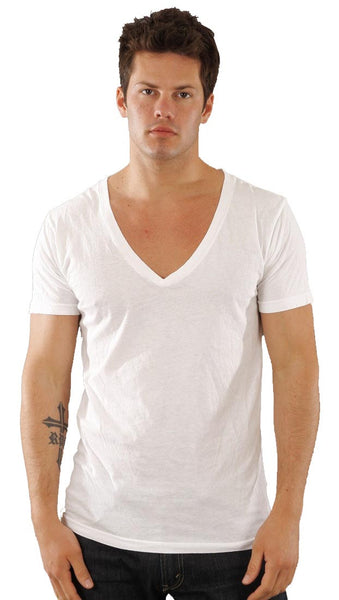 Dirtee Hollywood Mens Basic Deep V Neck Tee Clean Bright White Shirt ...