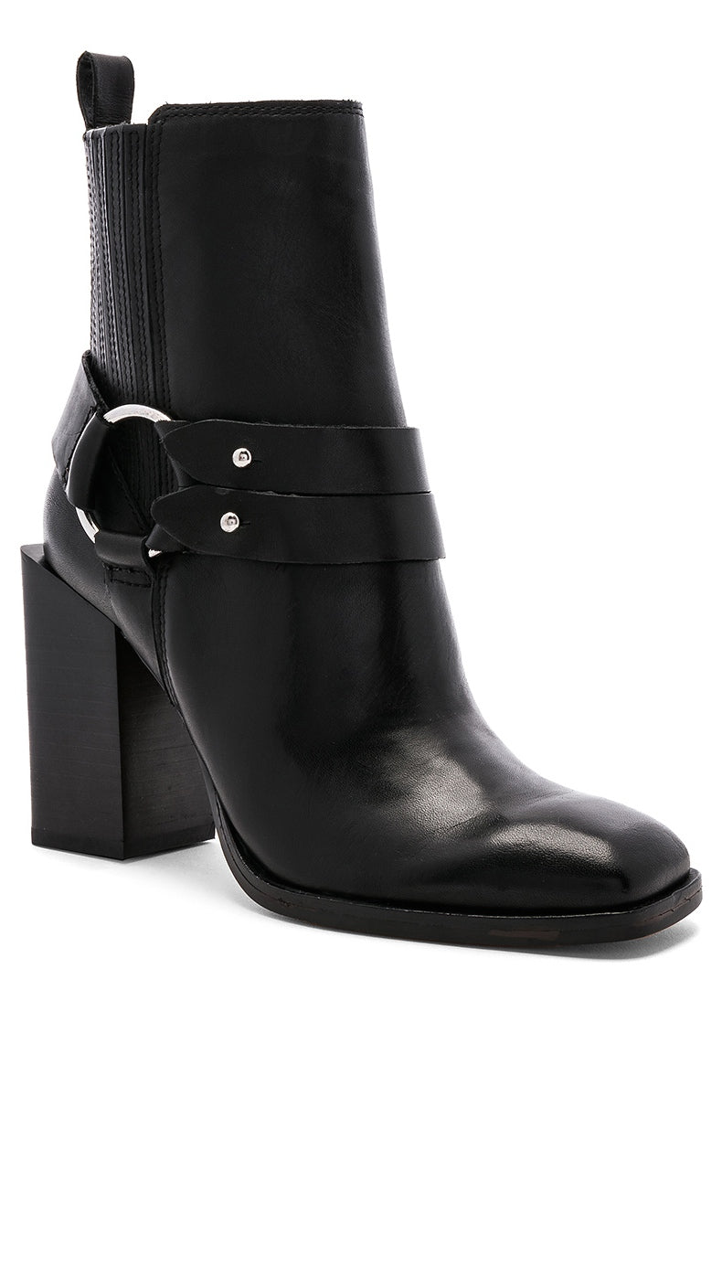 Dolce Vita Isara Bootie Black Square Toe Biker Leather High Heel - ShopAA