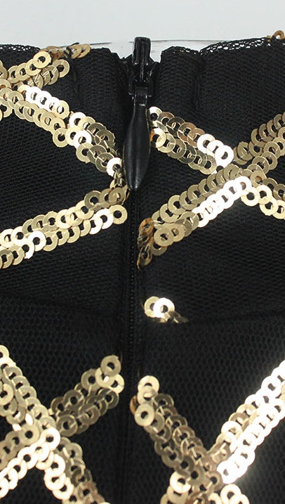 The Natalie Long Sleeved Criss Cross Sequin Turtleneck Dress Black – ShopAA