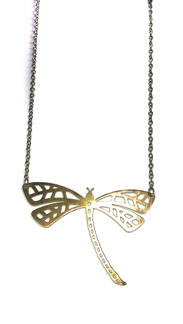 Make a Wish Gold Dragonfly Plate Necklace