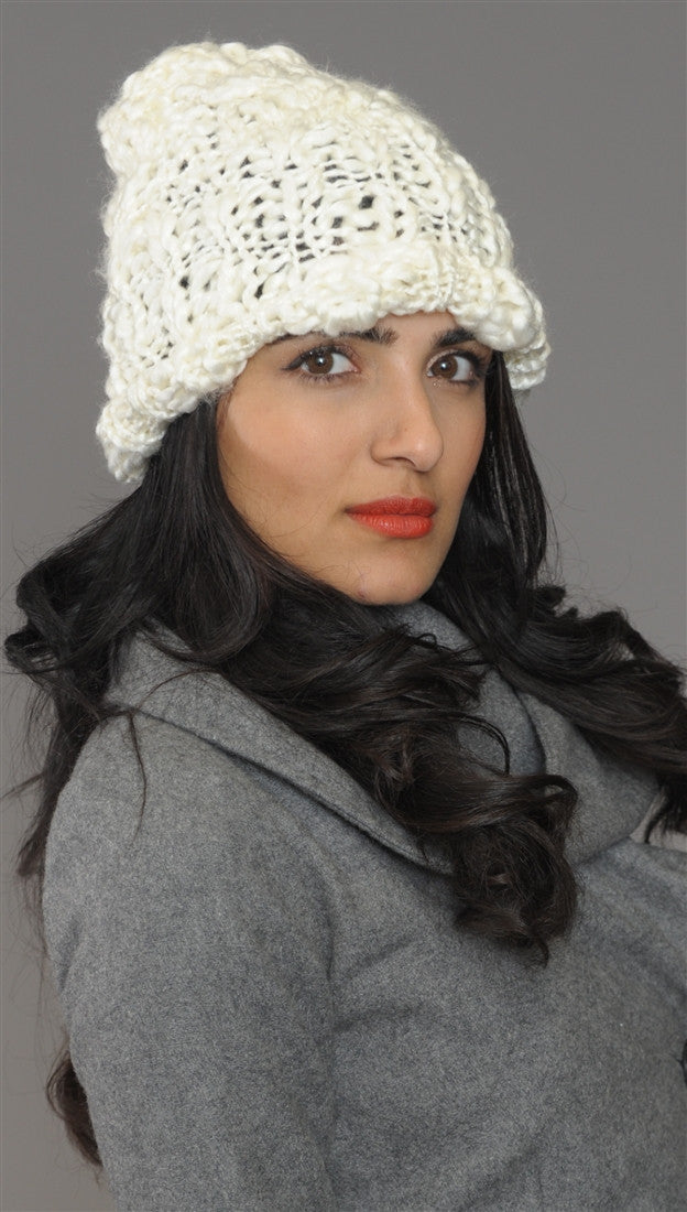 La Fine Head Wear Knit Beanie in Ivory