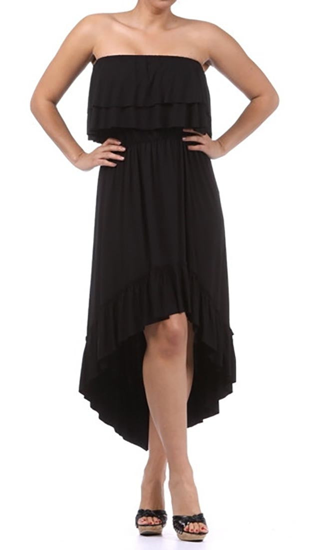 black ruffle high low dress