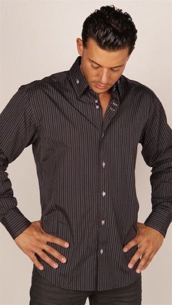 Mens Black Pinstripe w/ Black Pattern Contrast Cuff Shirt by Preview ...