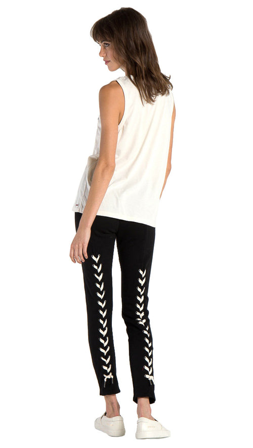 Black Skinny Pant Legging Sexy Lace Up Hip Ties Cut Outs