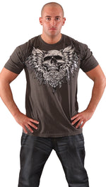 Xtreme Couture Mens Cardiac Skull Wings Foil Tee Shirt Smoke Grey 