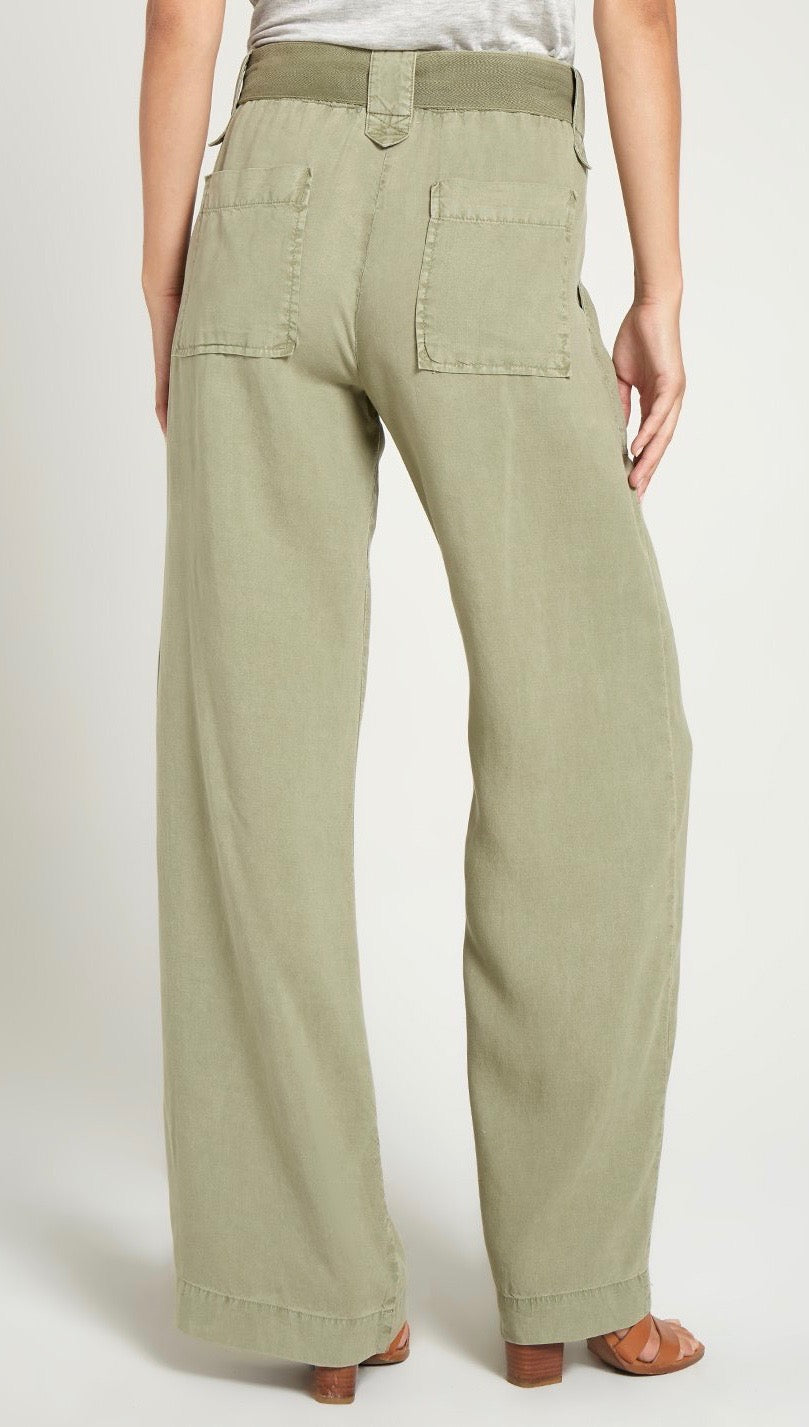 Bella Dahl Wide Leg High Waist Contrast Belt Cargo Pants Dusk Green I ...