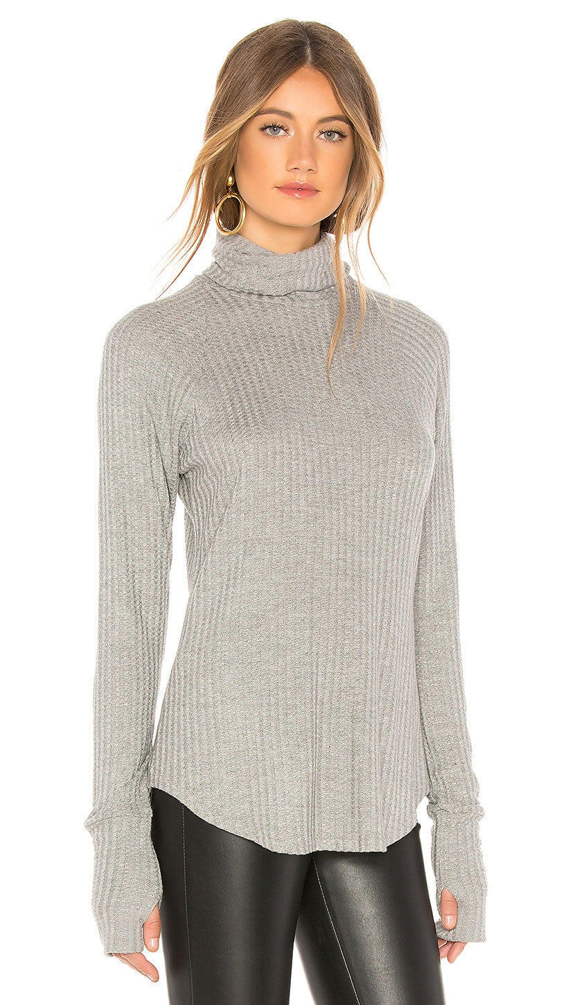 Chaser LA Waffle Thermal Raglan Turtleneck Thumbholes Grey I ShopAA