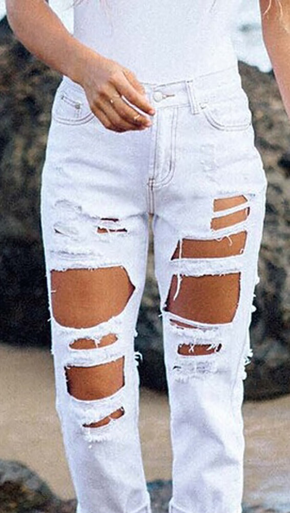 white distressed boyfriend jeans