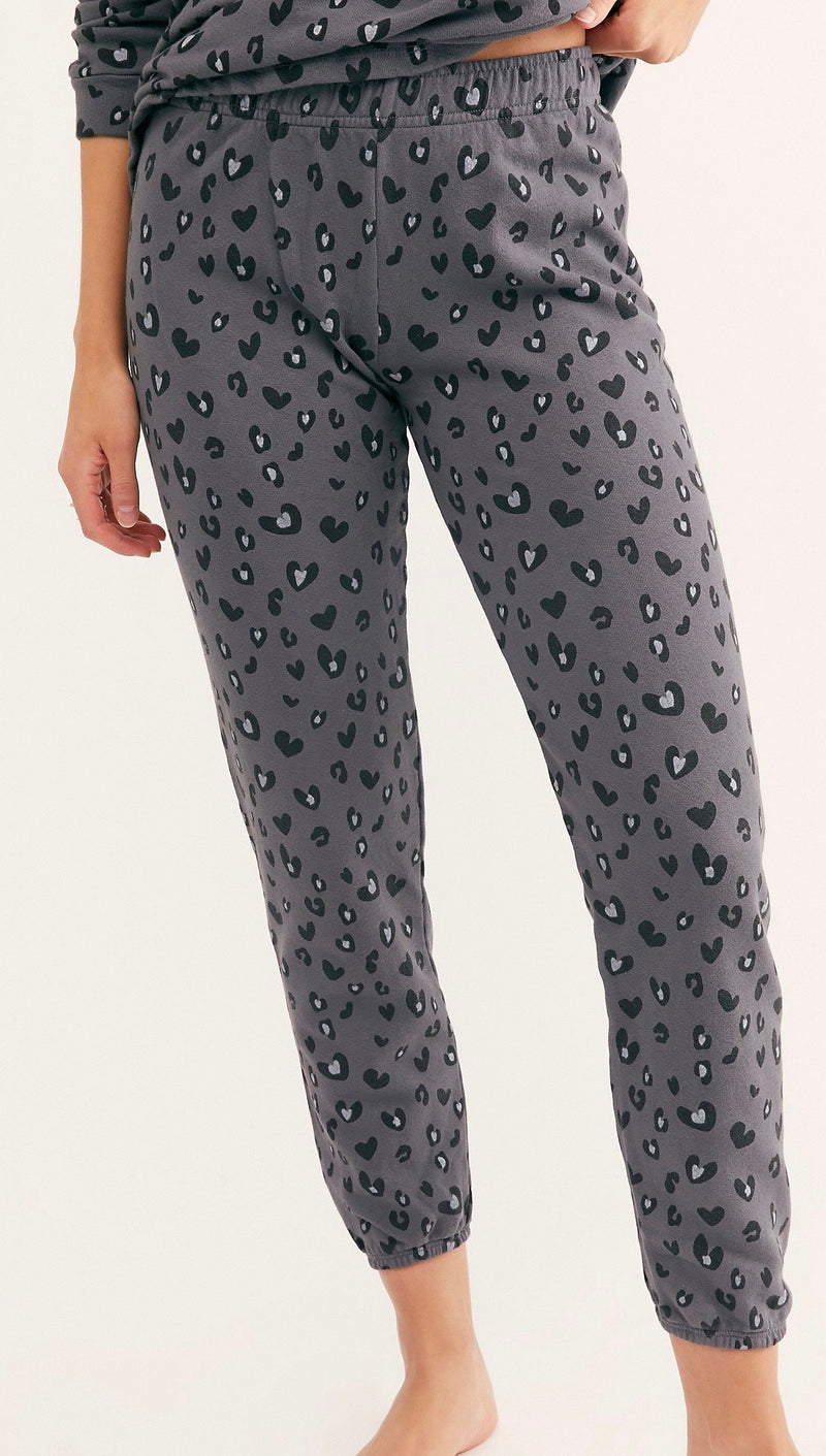 MONROW Heart Leopard Print Elastic Waist Sweats Vintage Black Pants – ShopAA